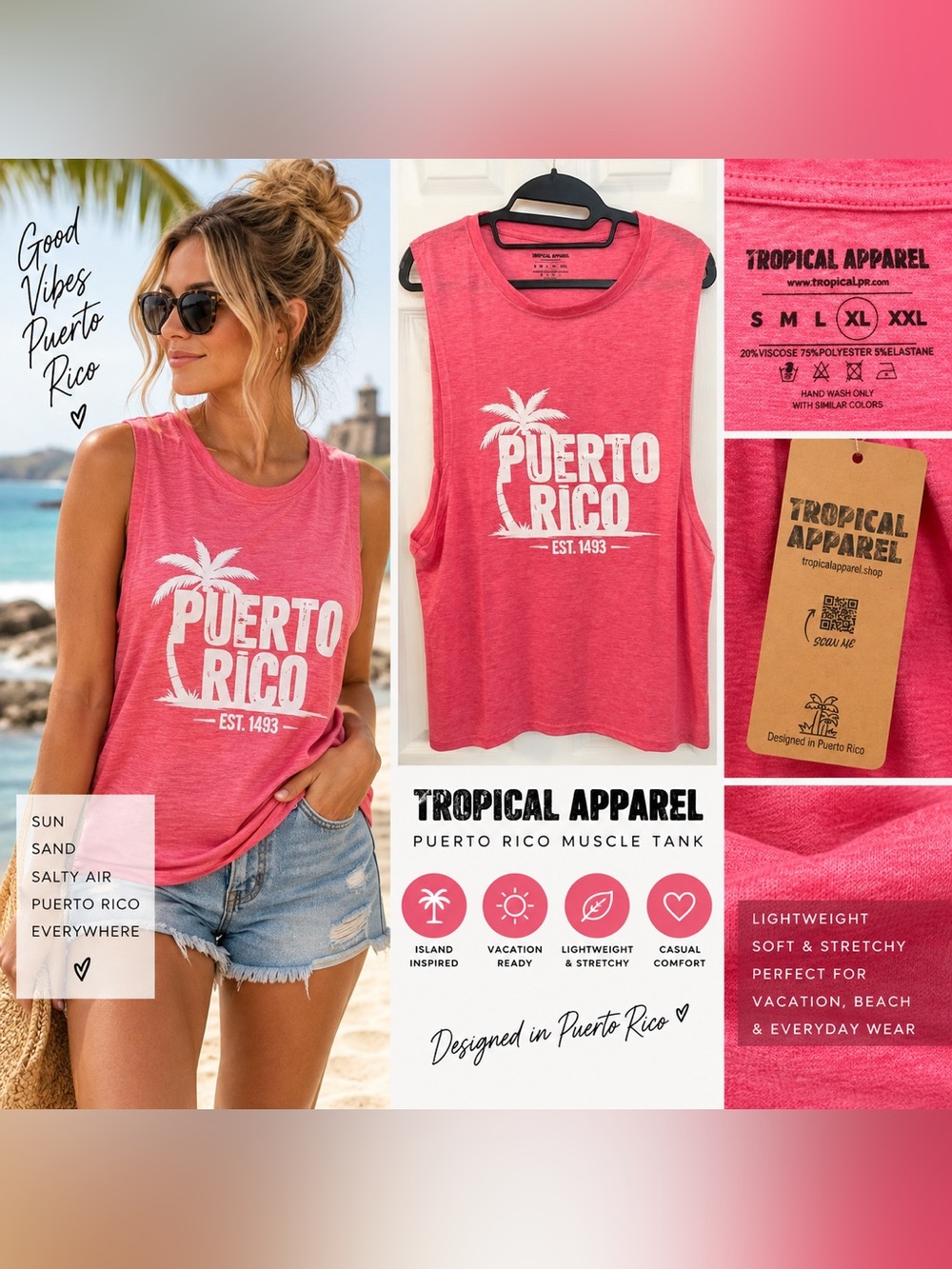 Puerto Rico Pink Muscle Tank